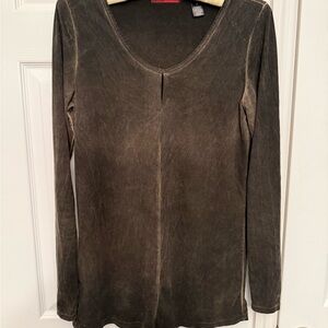 BKE Washed Brown Long Sleeve Scoop Neck Top